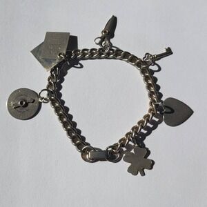 Vintage WWII Era Novelty Charm Bracelet Silver Tone Mechanical Spinners